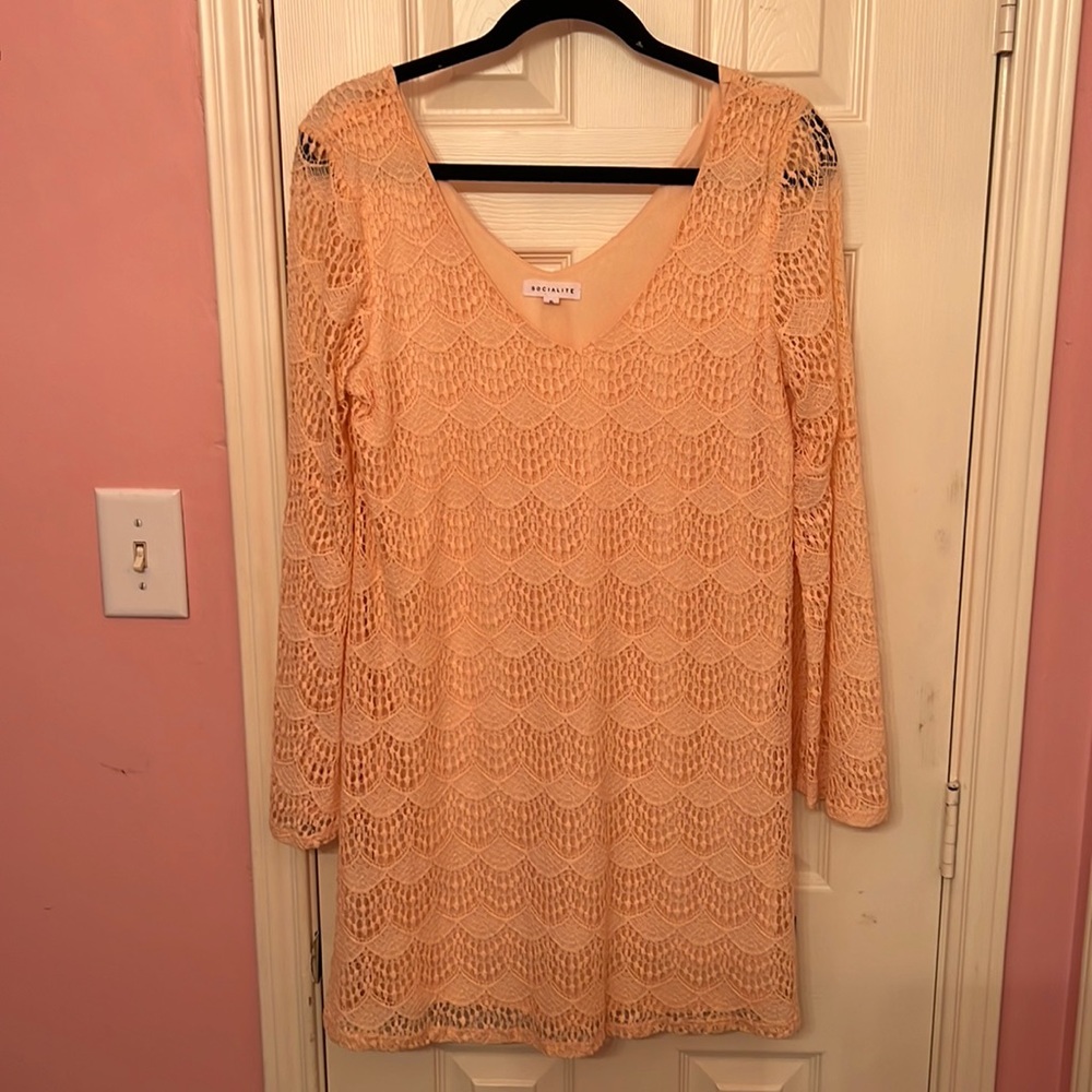 Pink long sleeve lace dress